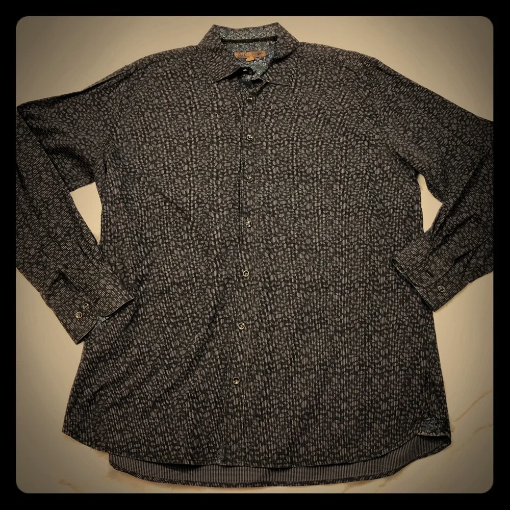 Pronto Uomo Blue Black Print Oxford Shirt size 2XT - Picture 3 of 10